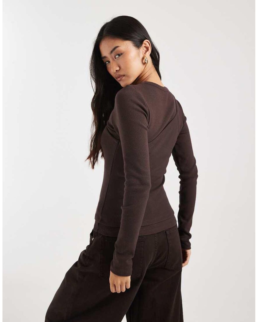 ASOS Black Ribbed One Shoulder Double Layer Long Sleeve Top