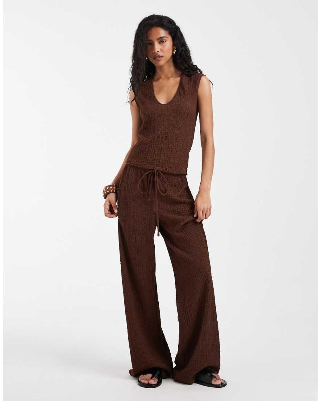 Vero Moda Brown Textured V-neck Sleeveless Top Co-ord