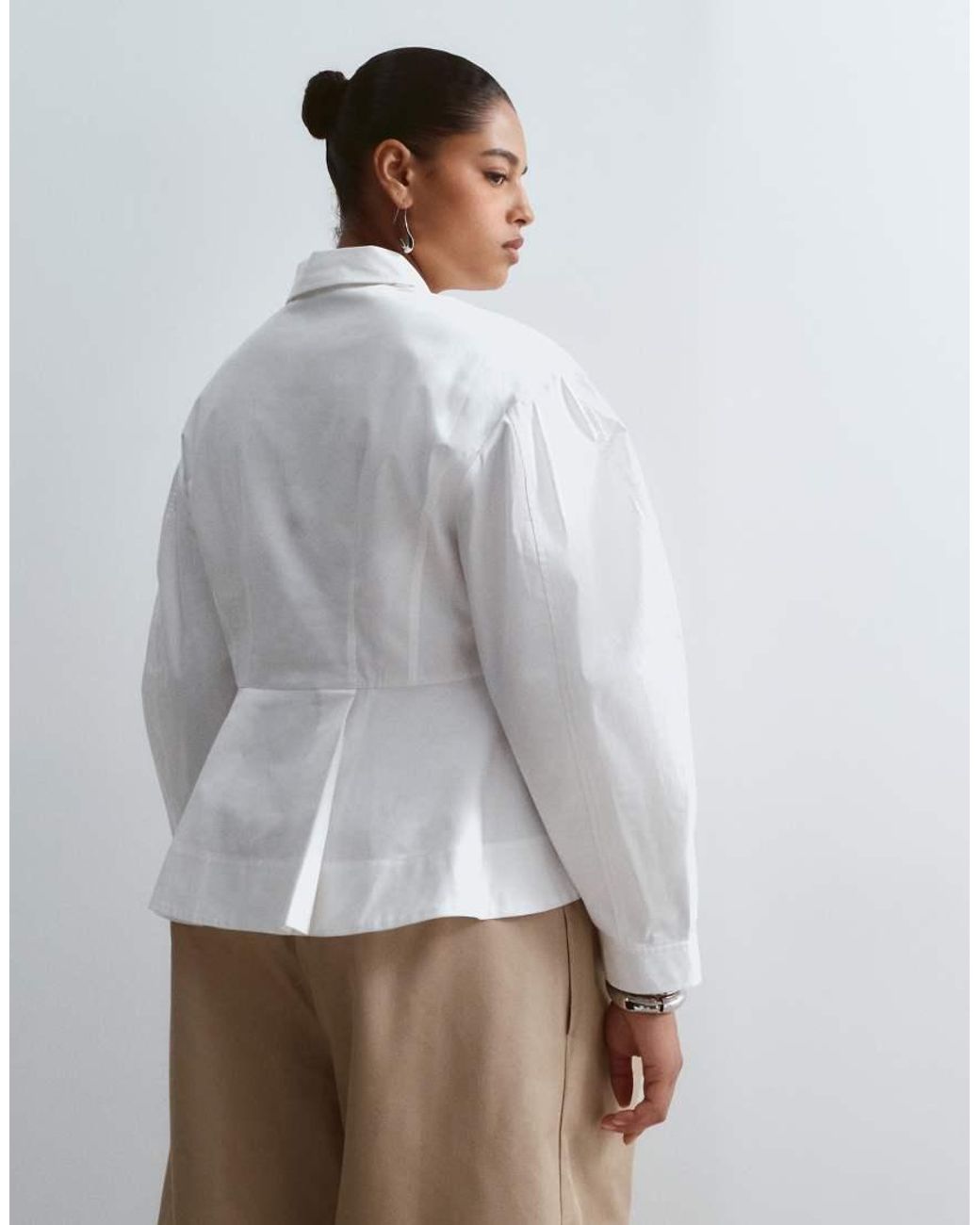 ARRANGE White Curve Structured Collared Peplum Shirt With Contrast Buttons