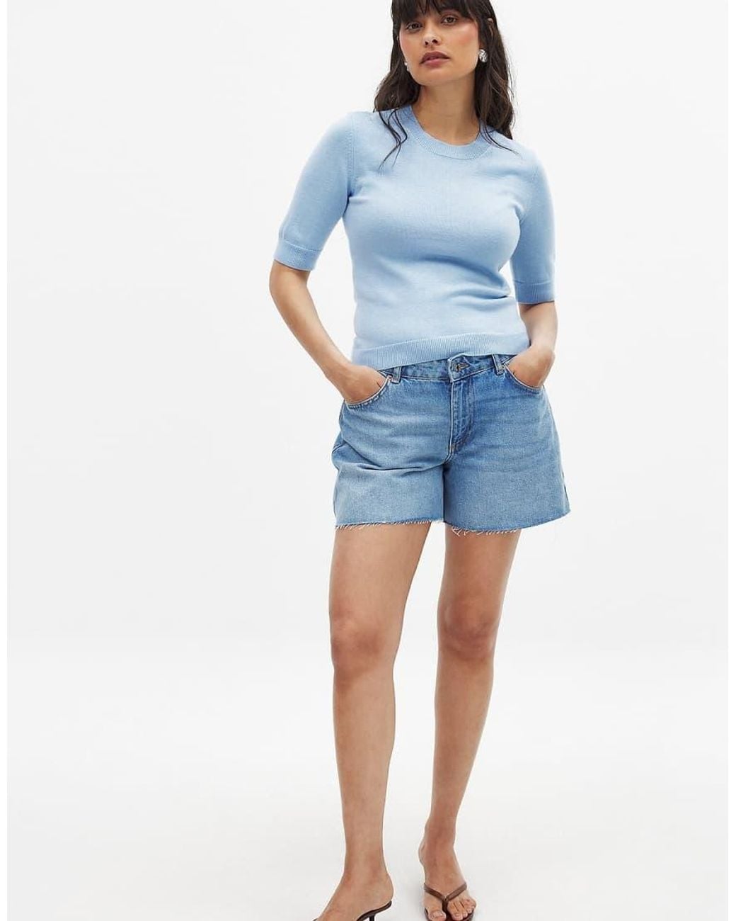 NA-KD Blue Low Waist Raw Hem Denim Shorts