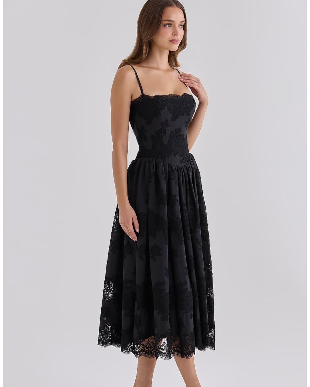 House Of Cb Black Chloe Cotton Broderie Anglaise Lace Midi Sundress