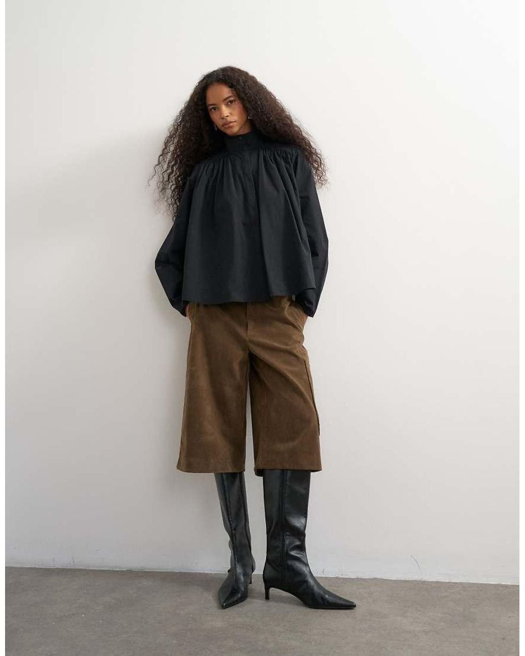 TOPSHOP Black High Neck Balloon Sleeve Shirt