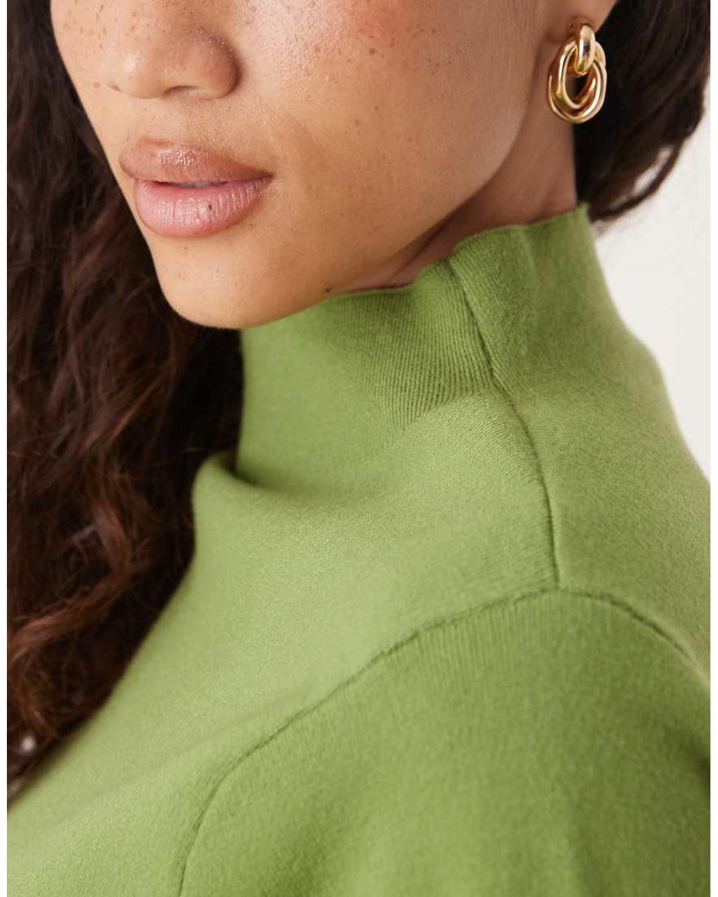 Mango Green Mock Neck Jumper