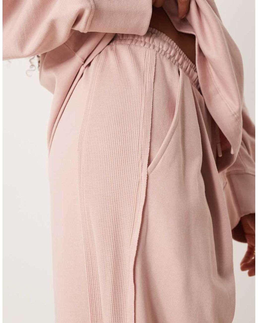 ASOS Pink Wide Leg Trackies With Waffle Panel Detail