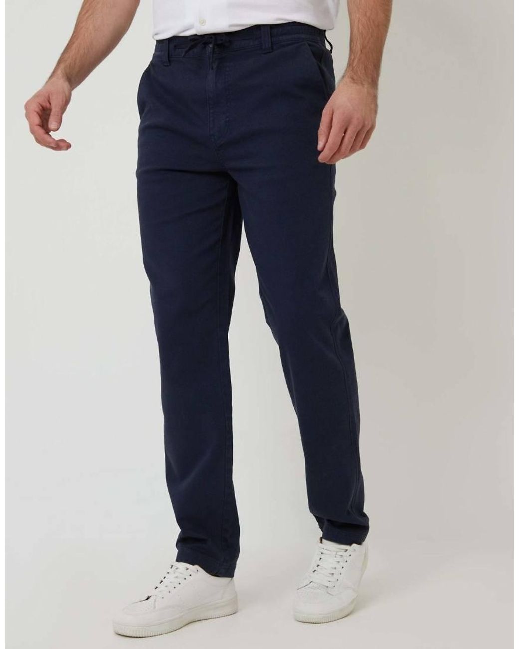 Threadbare Blue Cotton Elasticated Waist Chino Trousers for men