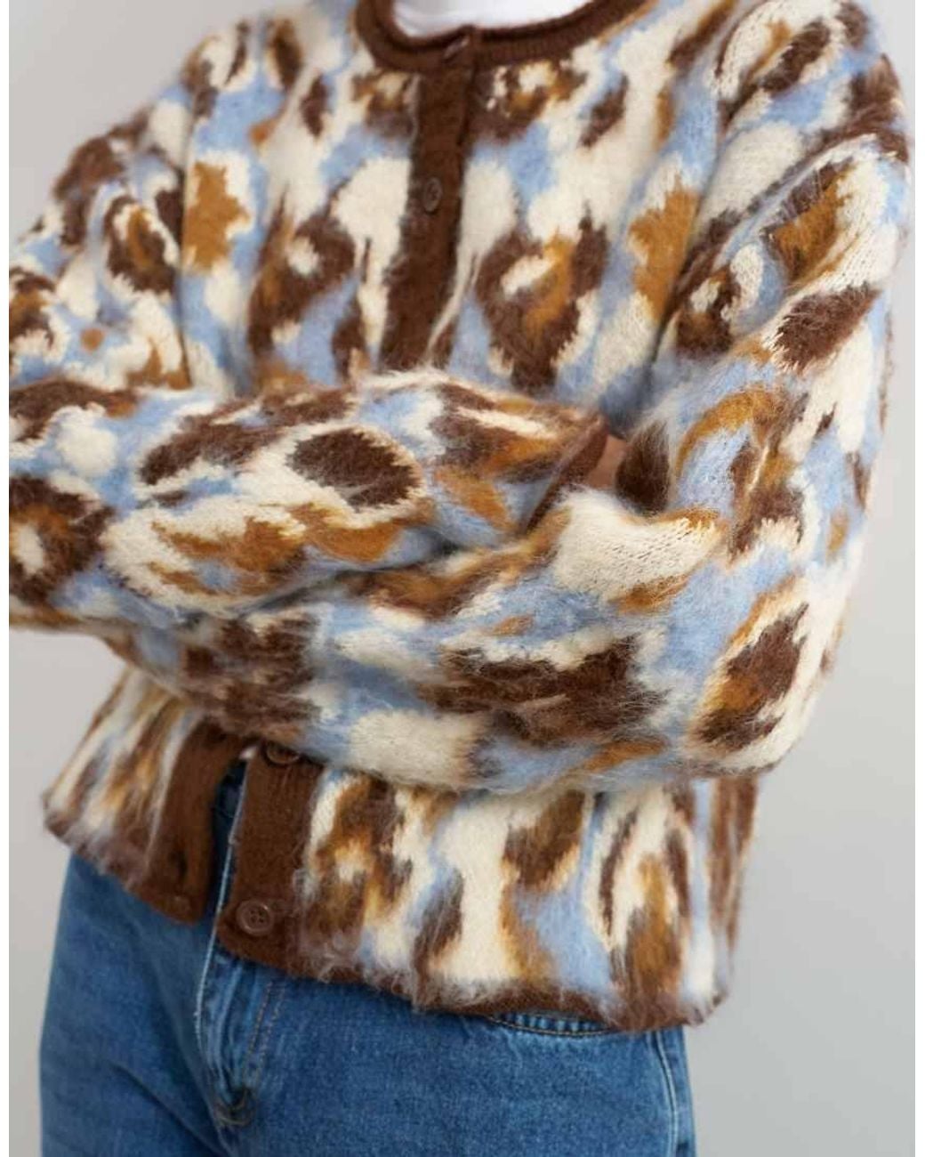 TOPSHOP Blue Knitted Hairy Crew Neck Cardigan