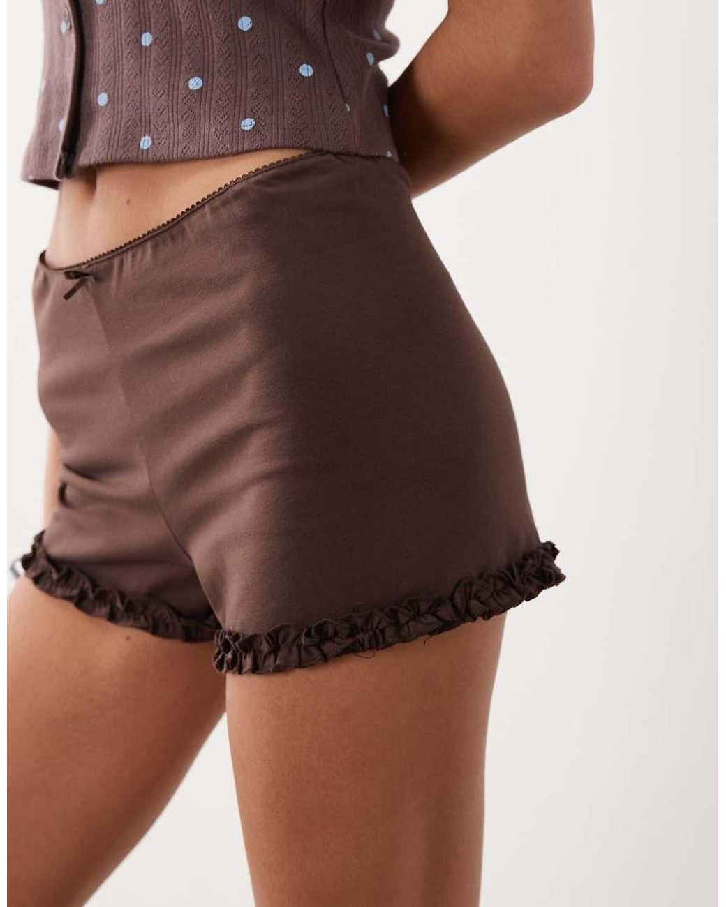 Miss Selfridge Brown Micro Mini Shorts With Ruffle Hem Detail