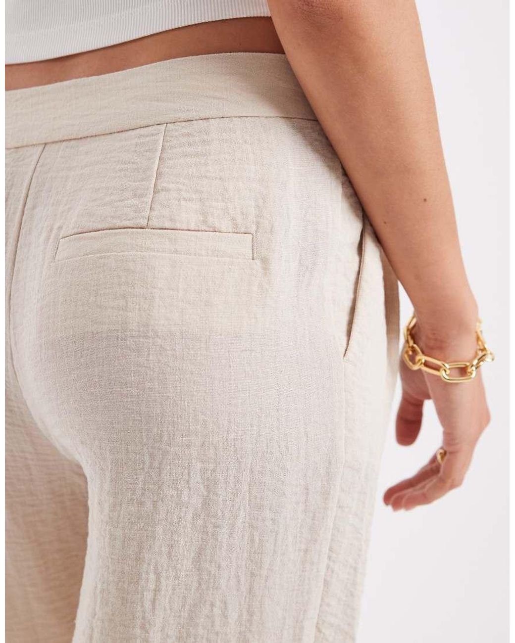 ASOS White Tailored Linen Look Wrap Front Gold Buckle Detail Pants