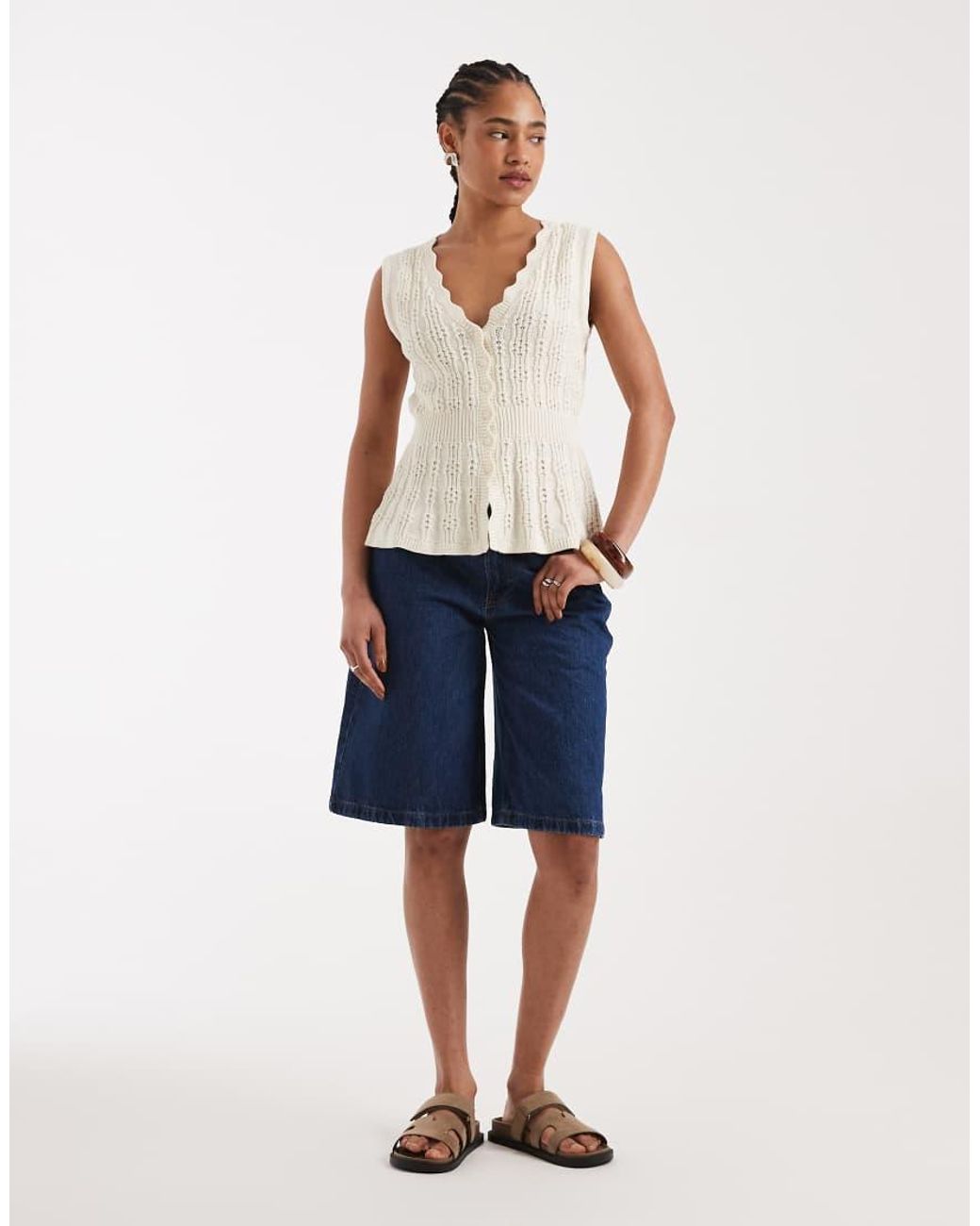 New Look White Cinched Waist Knitted Waistcoat