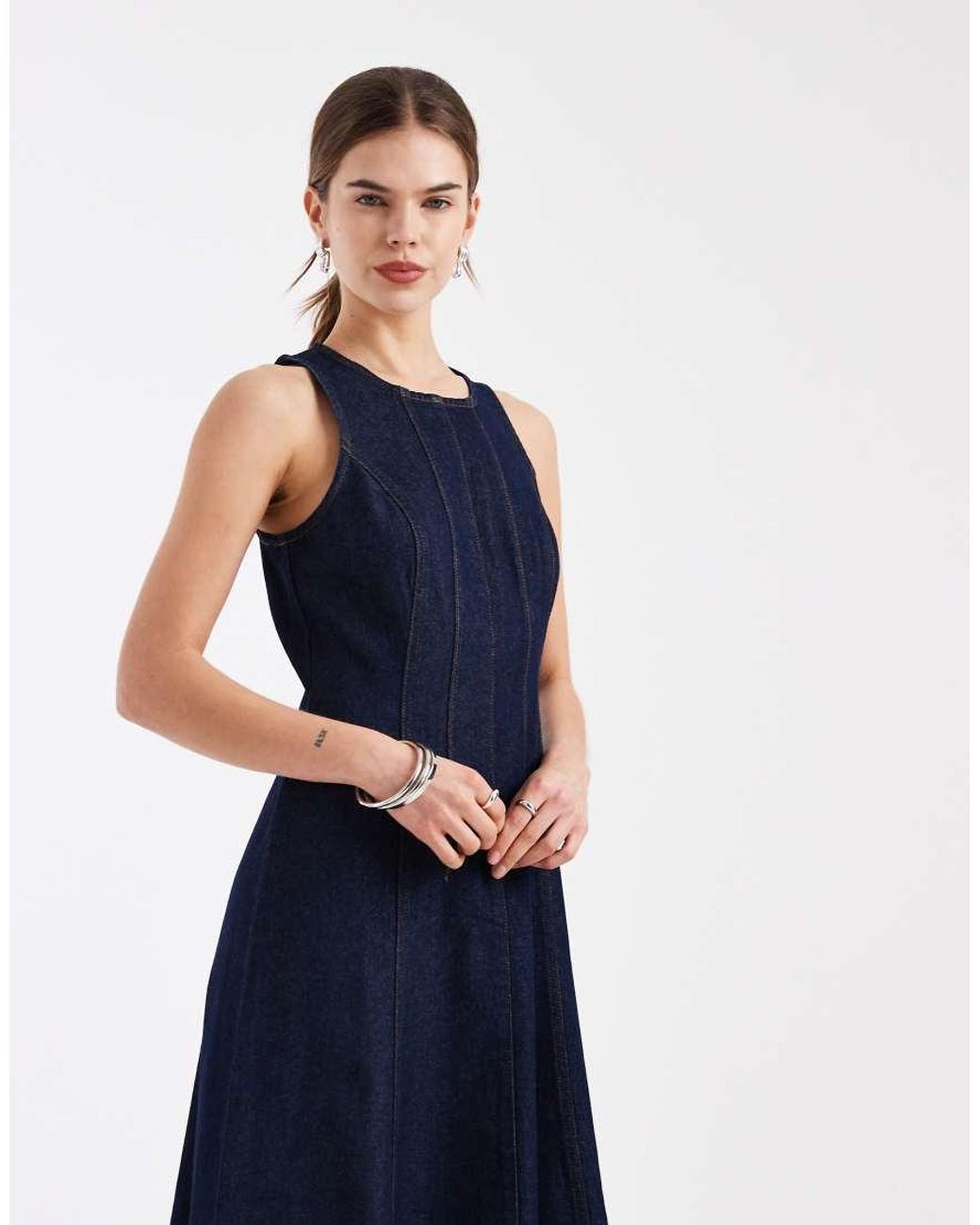 New Look Blue Denim Cinched Midi Dress