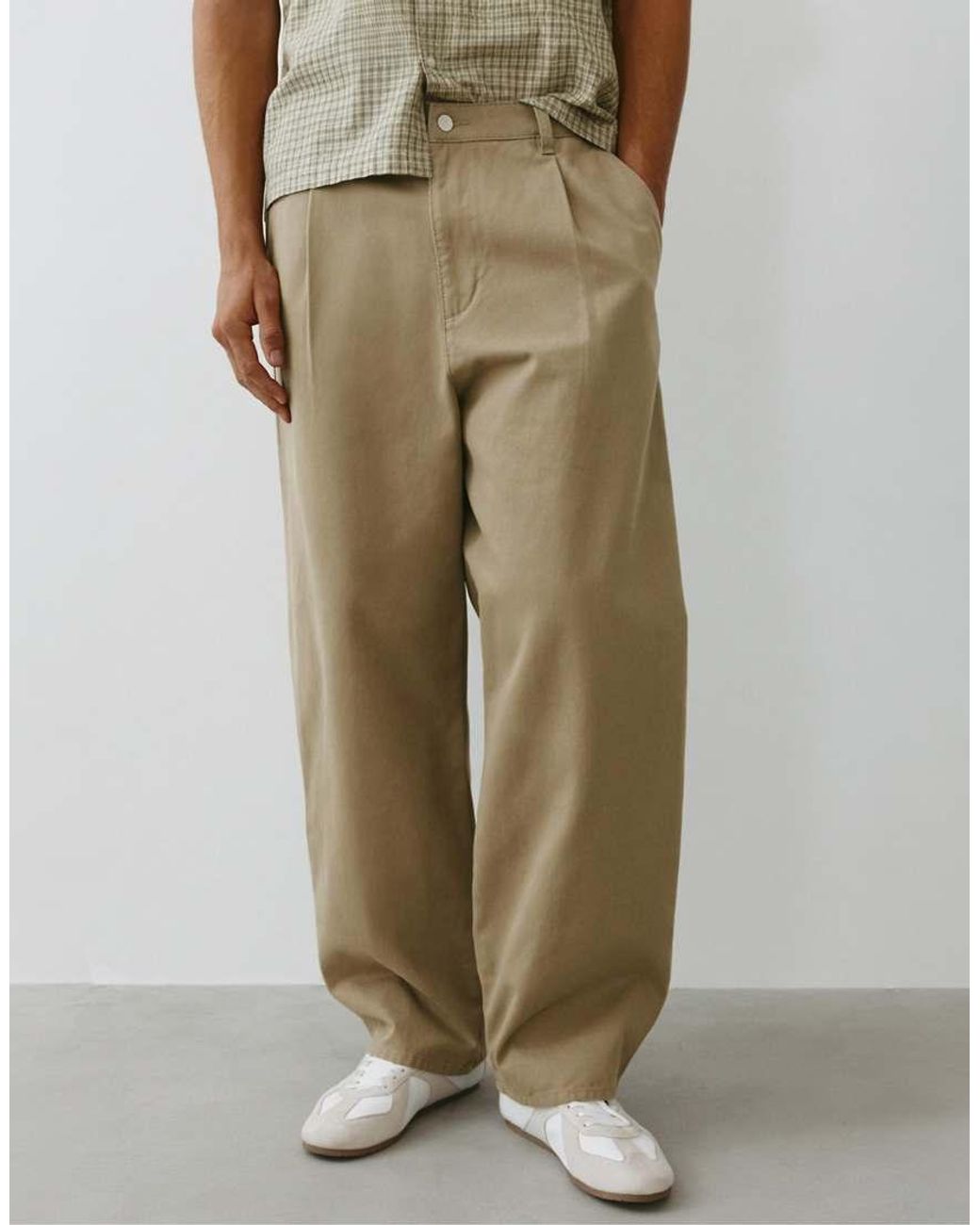 Pull&Bear Green Darted baggy Trousers for men