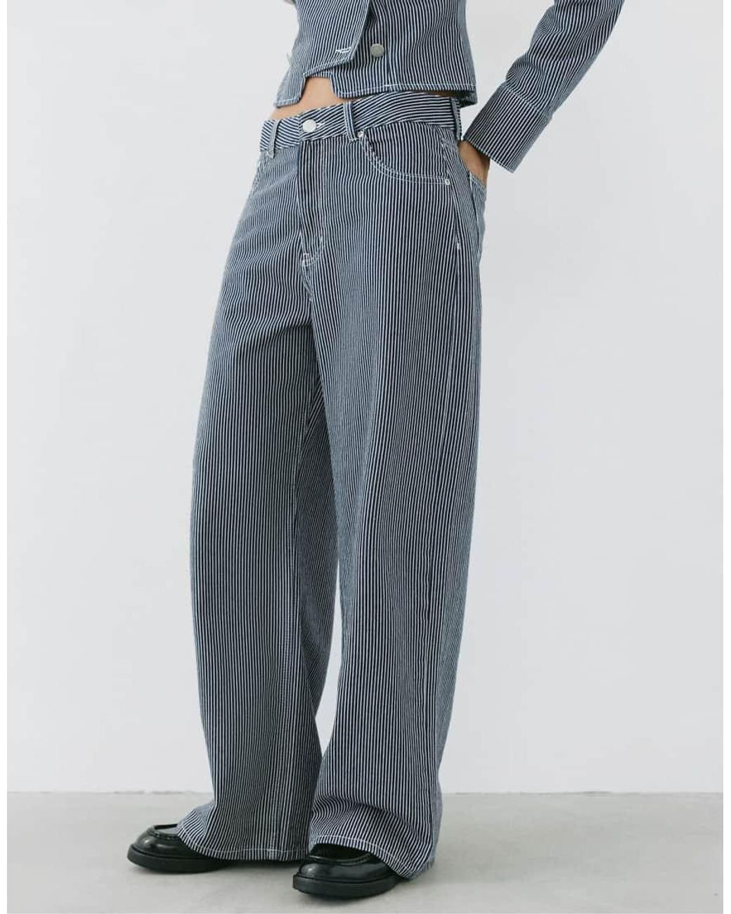 Pull&Bear Blue Low-rise Striped baggy Jeans