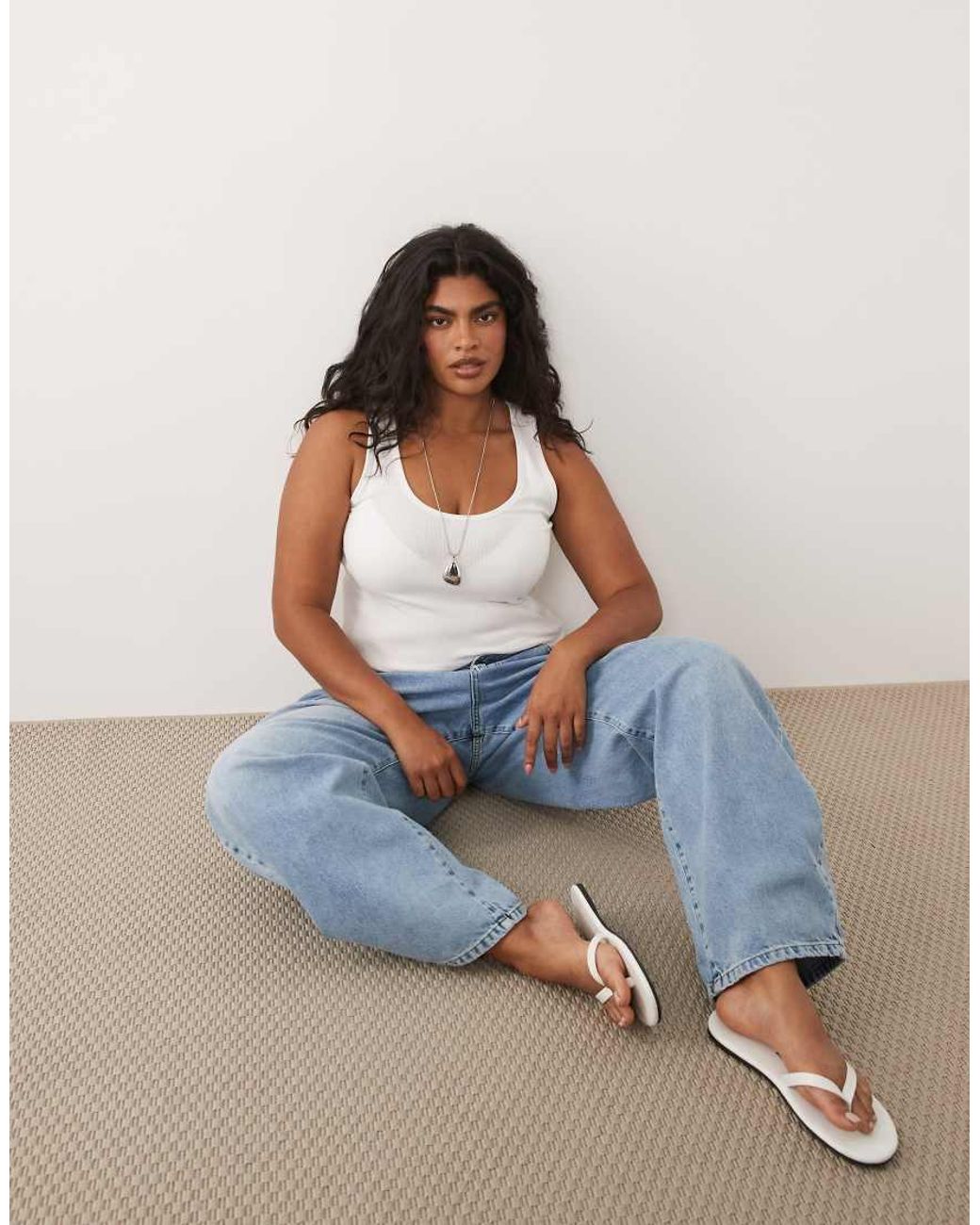 Brave Soul White Brave Soul Curve Ribbed Scoop Neck Singlet Top