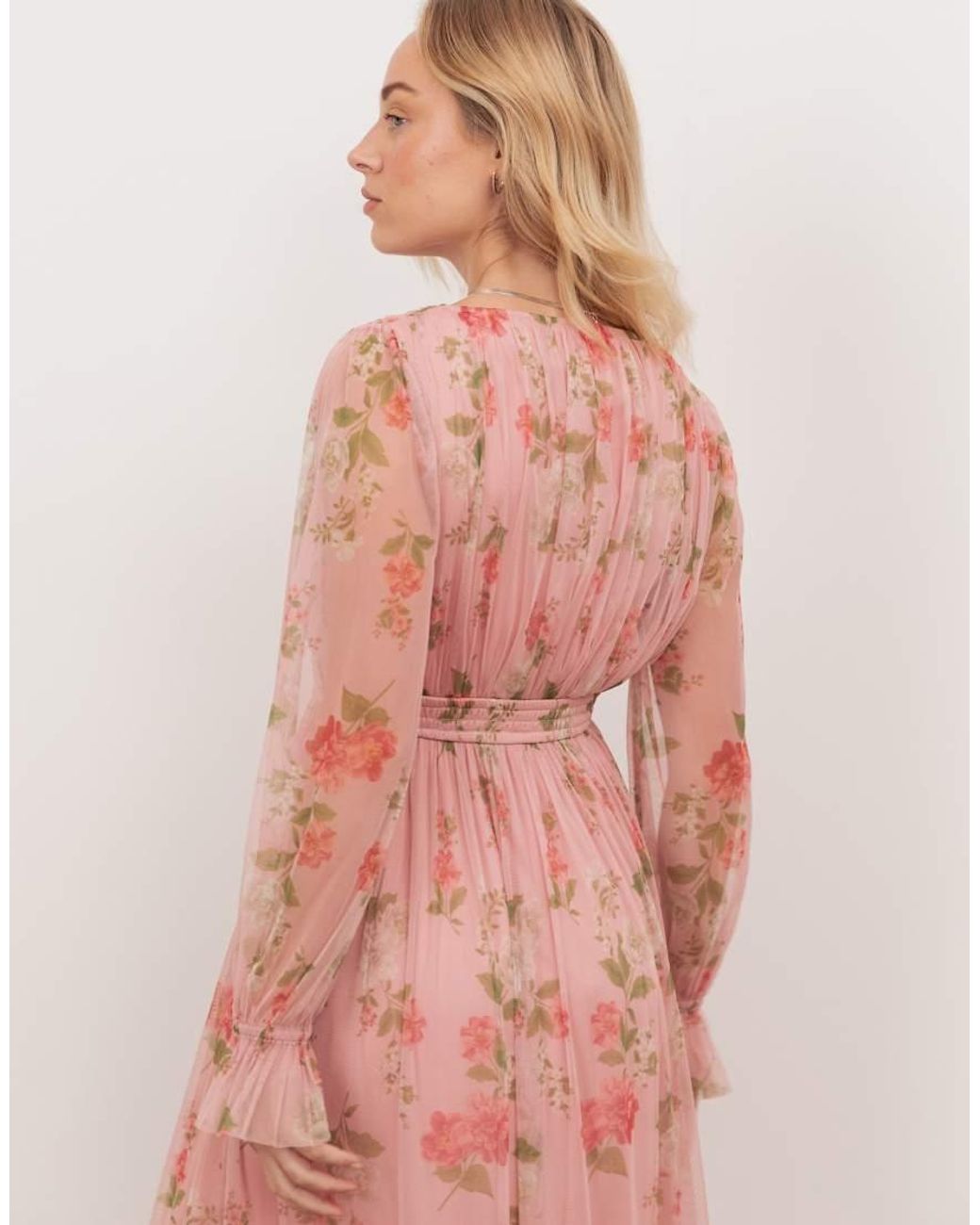 ANAYA Pink Floral Print Faux Wrap Long Sleeve Midaxi Dress