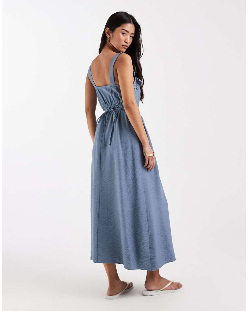 New Look Blue Frill Detail Strappy Midi Dress