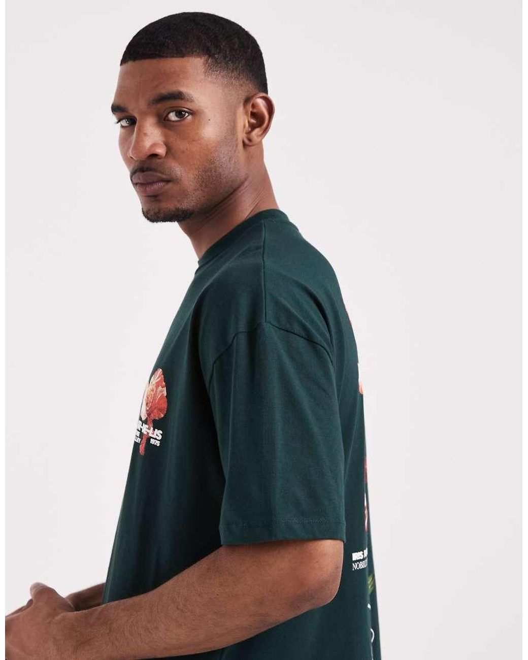 ASOS Blue Boxy Oversized T-shirt With Floral Graphic for men