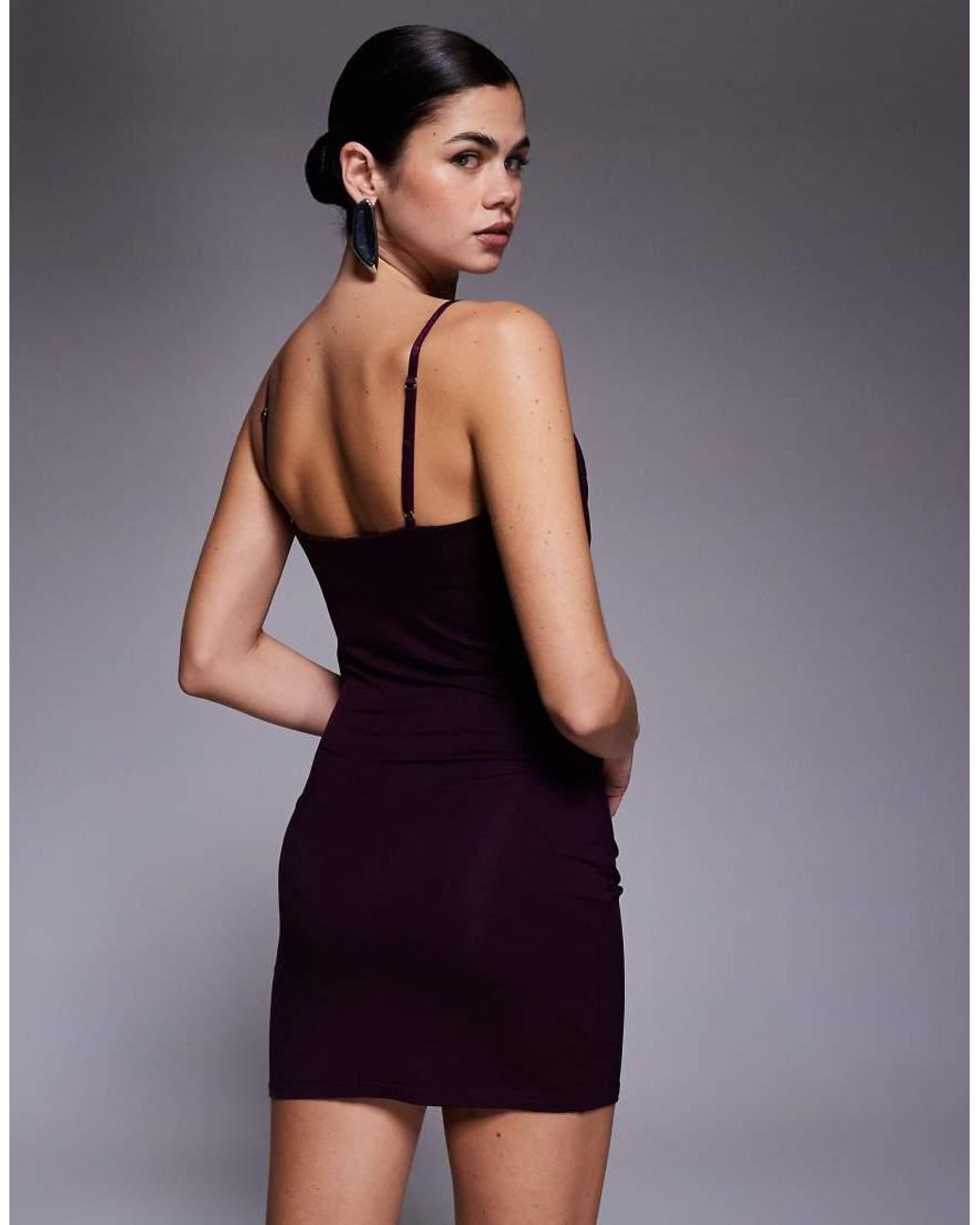 Edikted Purple Layered Bra Cowl Neck Mini Dress