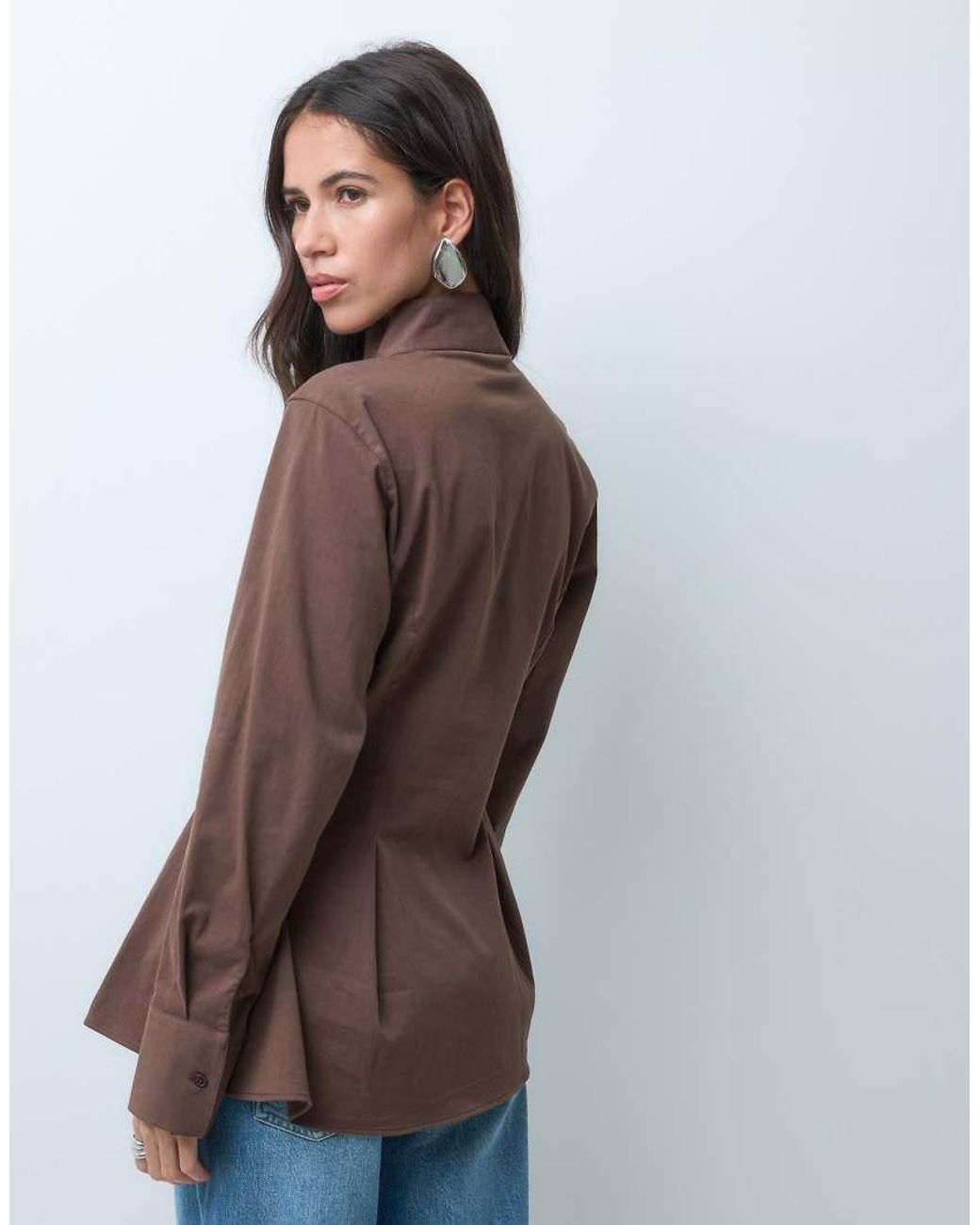 ASOS Brown Maderine Peplum Hem Shirt