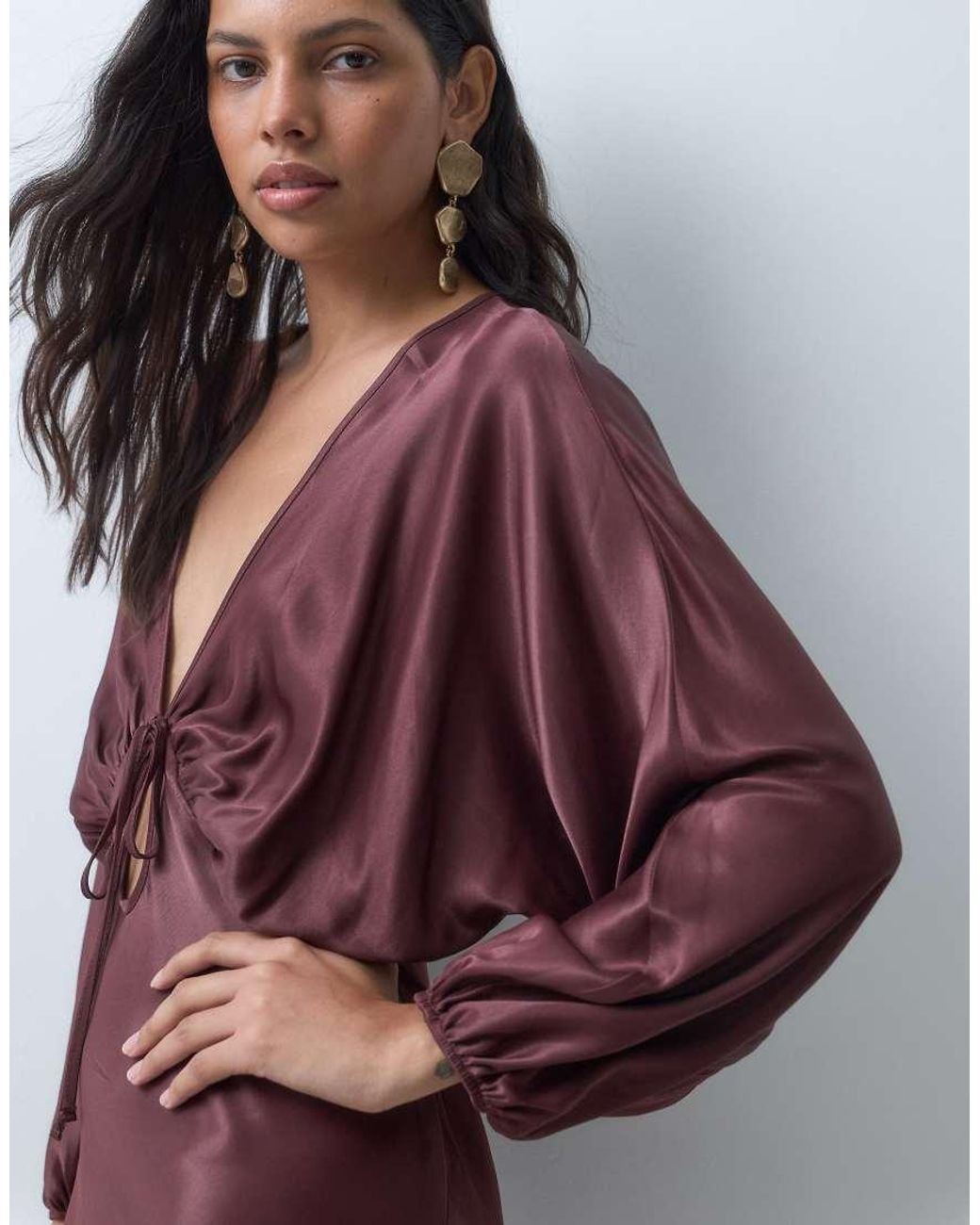 ASOS Red Plunge Batwing Satin Mini Dress