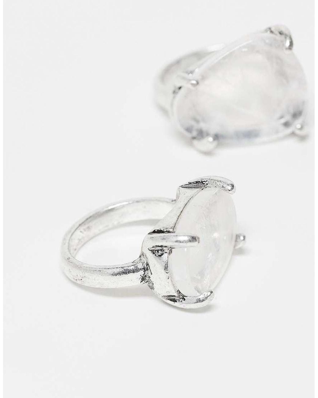 Reclaimed Vintage White Unisex 2 Ring Pack With Faux Stones