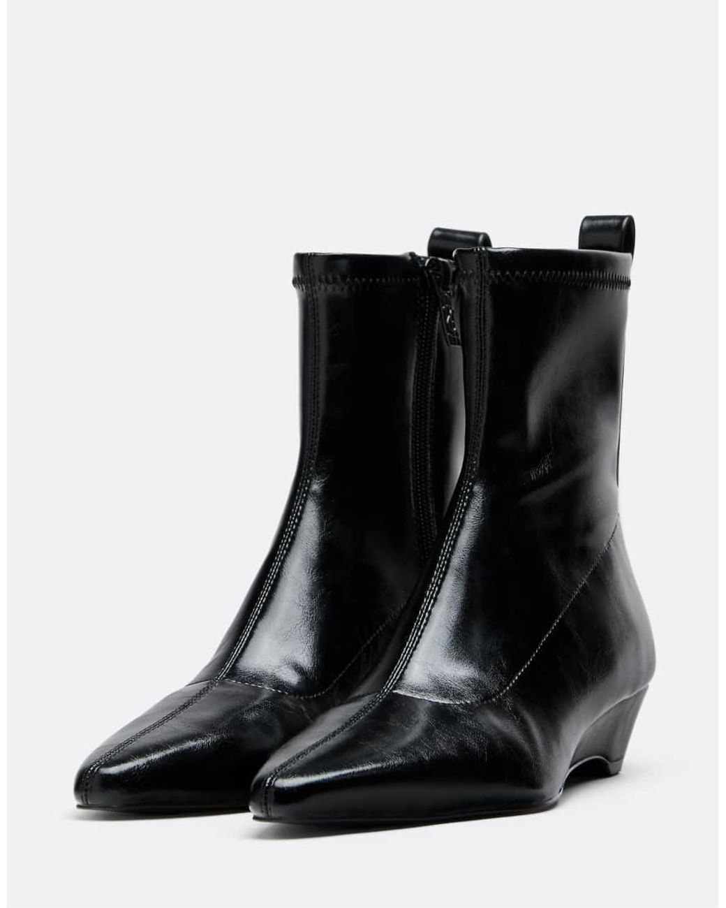 Stradivarius Black Wedge Heel Ankle Boots