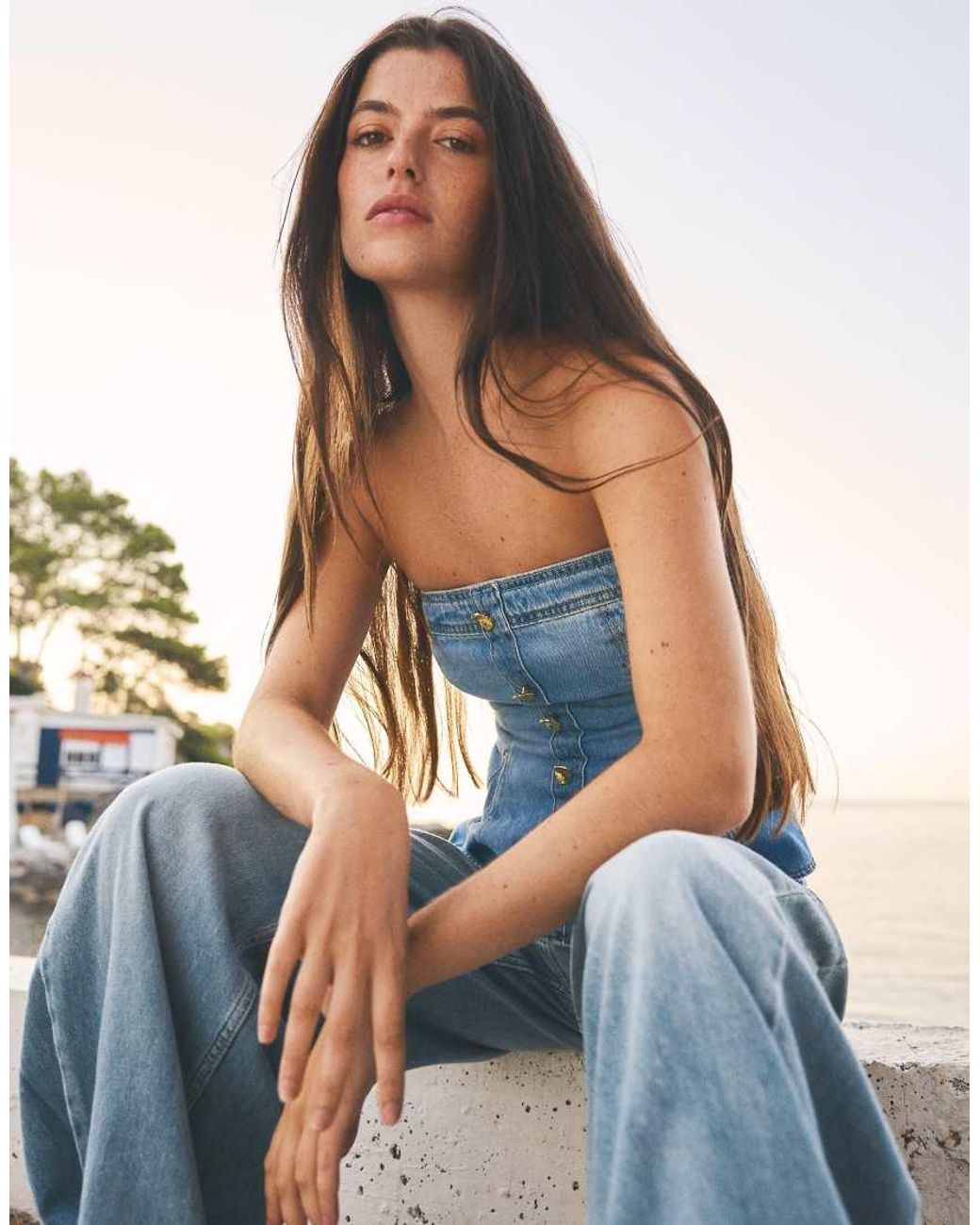 Bershka Blue Peplum Denim Top
