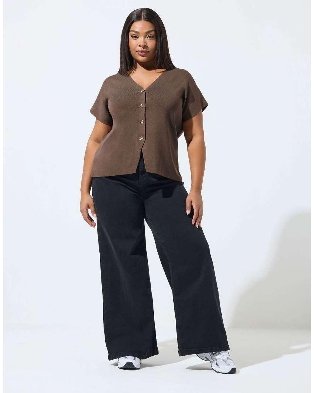 Yours Clothing Brown Short Sleeve Knitted Top
