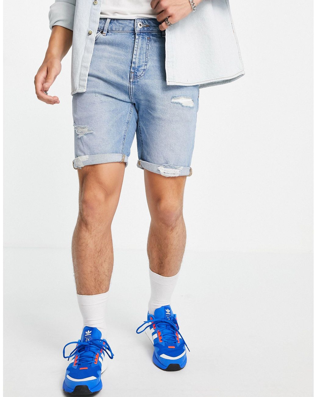 fitted jean shorts mens