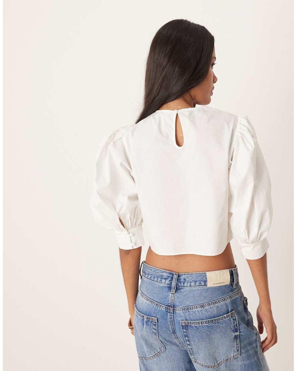 Glamorous White Embroidered Boxy Blouse With Pull Sleeves