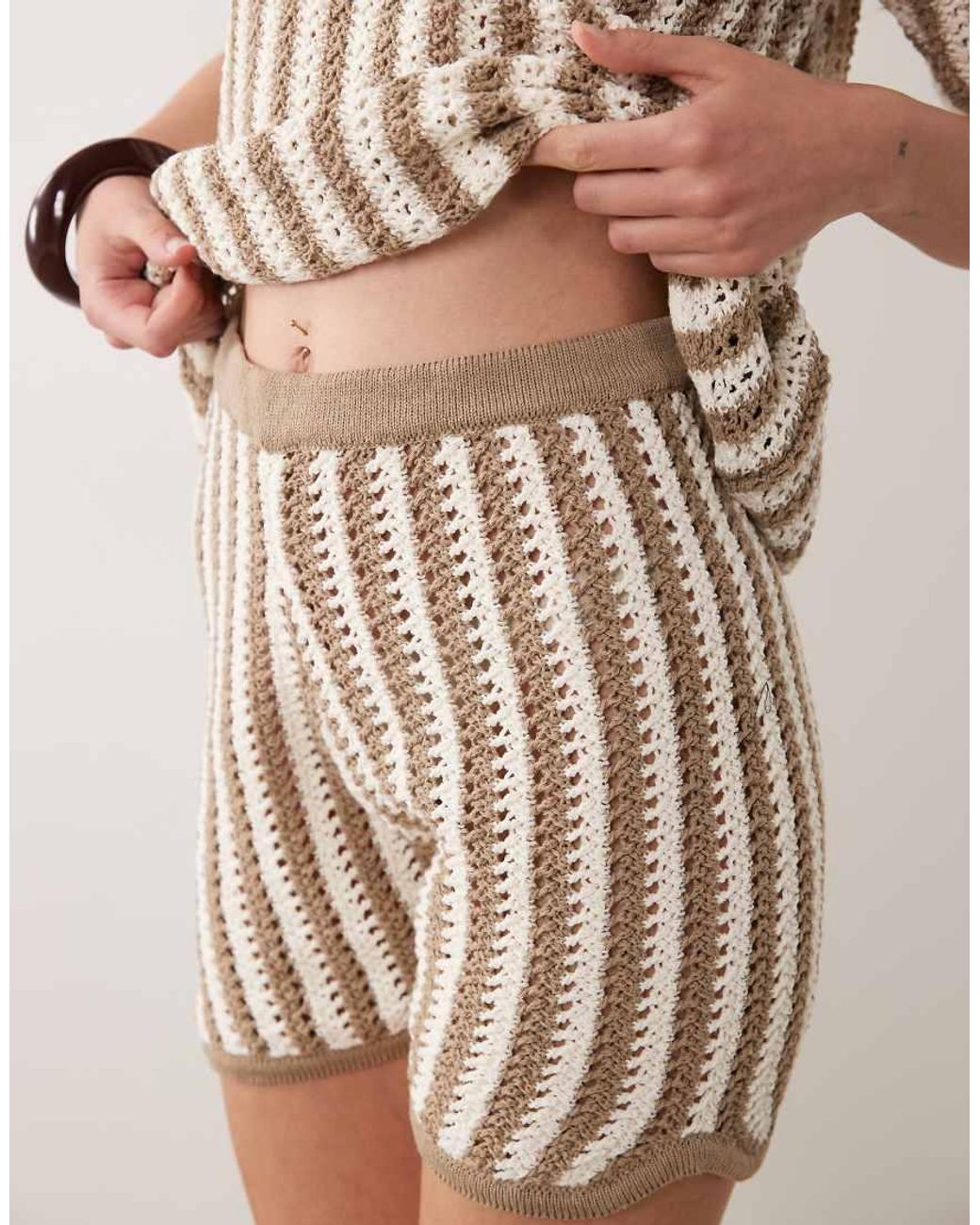 ASOS Natural Knitted Crochet Micro Short Co-ord
