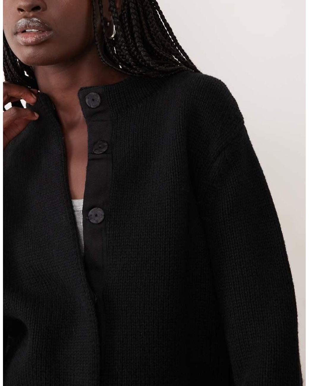 ARKET Black Pure Wool Long Sleeve High Neck Cardigan