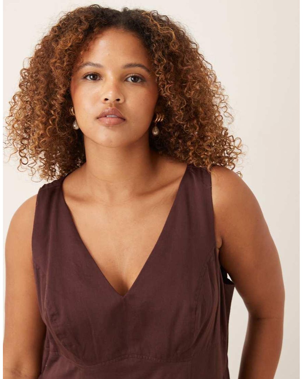 ASOS Brown Asos Design Curve Waisted V Neck Maxi Dress With Seaming Details