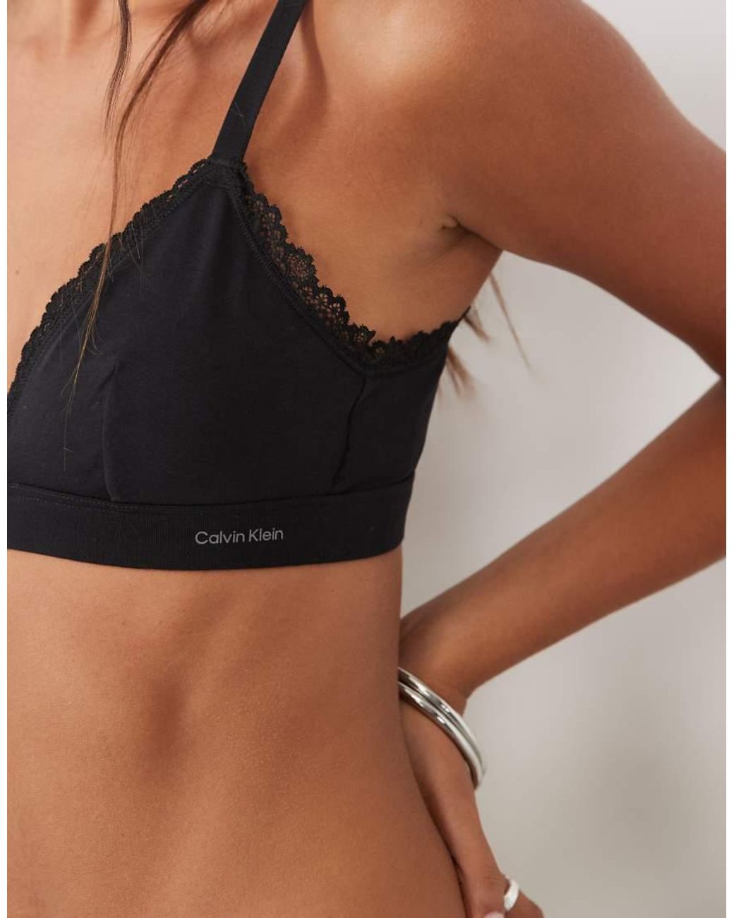 Calvin Klein Brown Cotton Lace Detail Triangle Bra 2pk