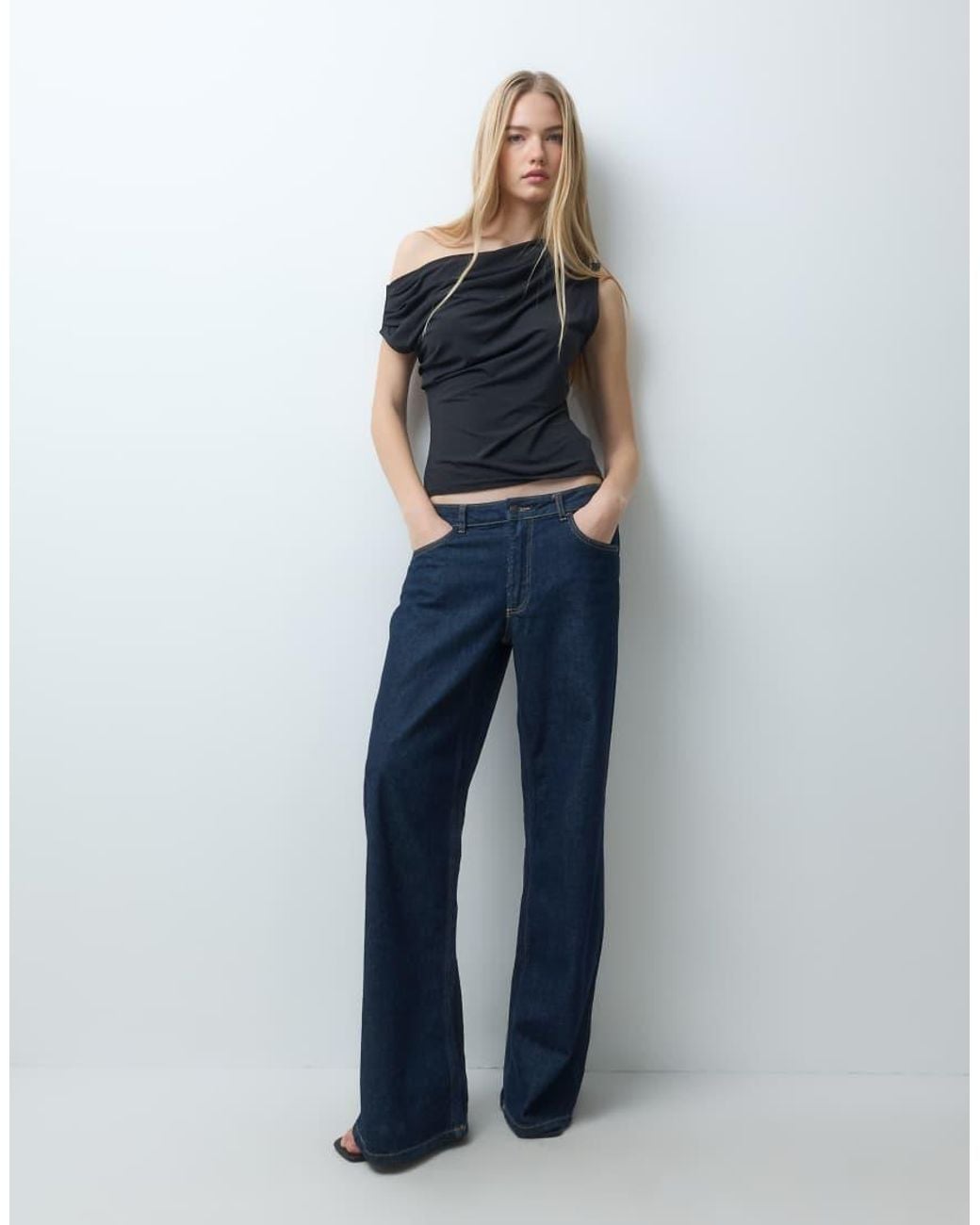 Jdy Blue Off Shoulder Draped Top
