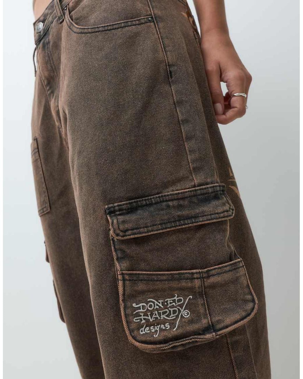 Ed Hardy Brown Rising Phoenix Cargo Jeans