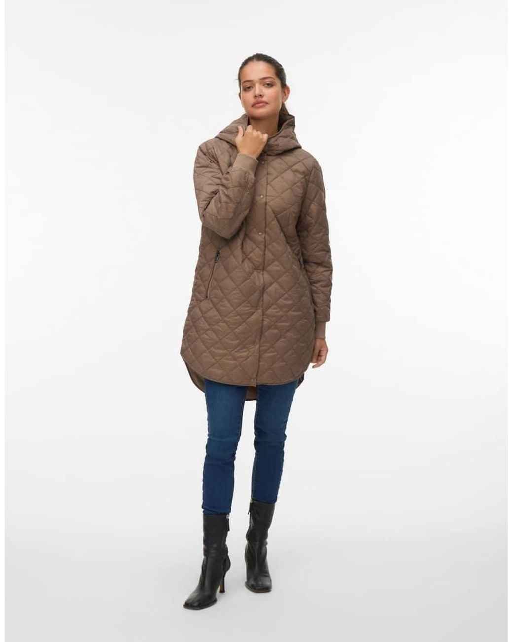 Vero Moda Hayle Geribd Doorgestikt 3/4-Mouw Jas Met Capuchon in het Natural