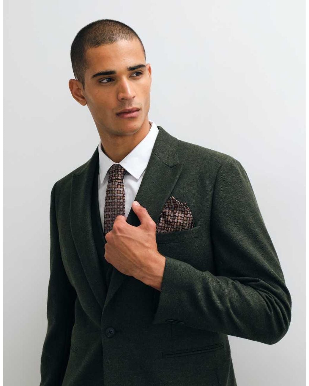ASOS Green Slim Herringbone Suit Jacket With Wool for men