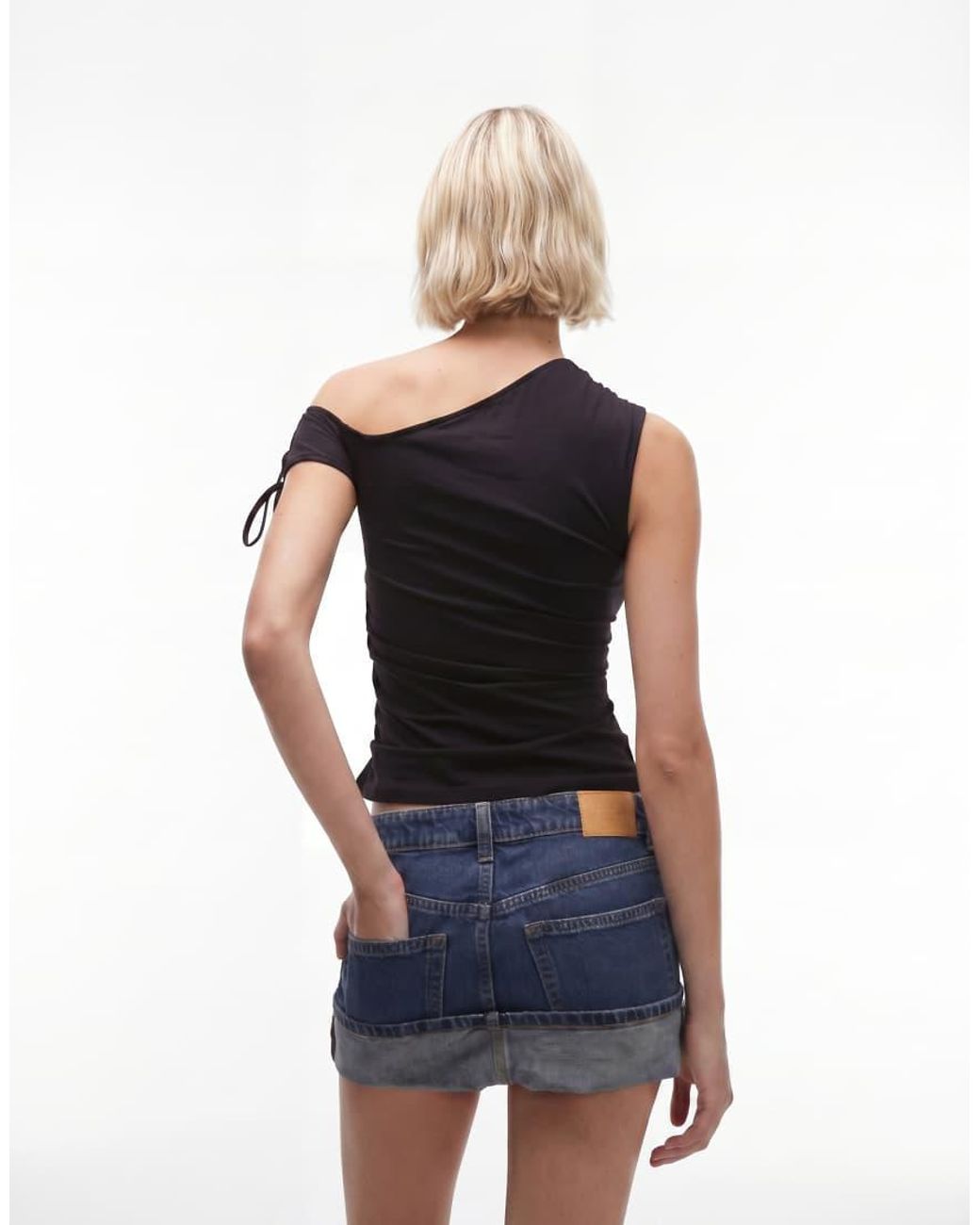 Monki Blue Off Shoulder Ruched Top