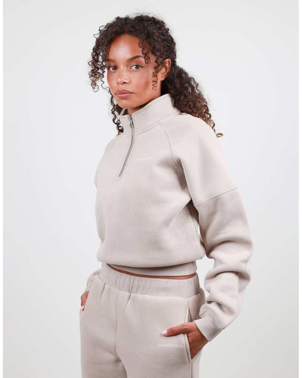 SIMMI Natural Half Zip Cropped Sweatshirt