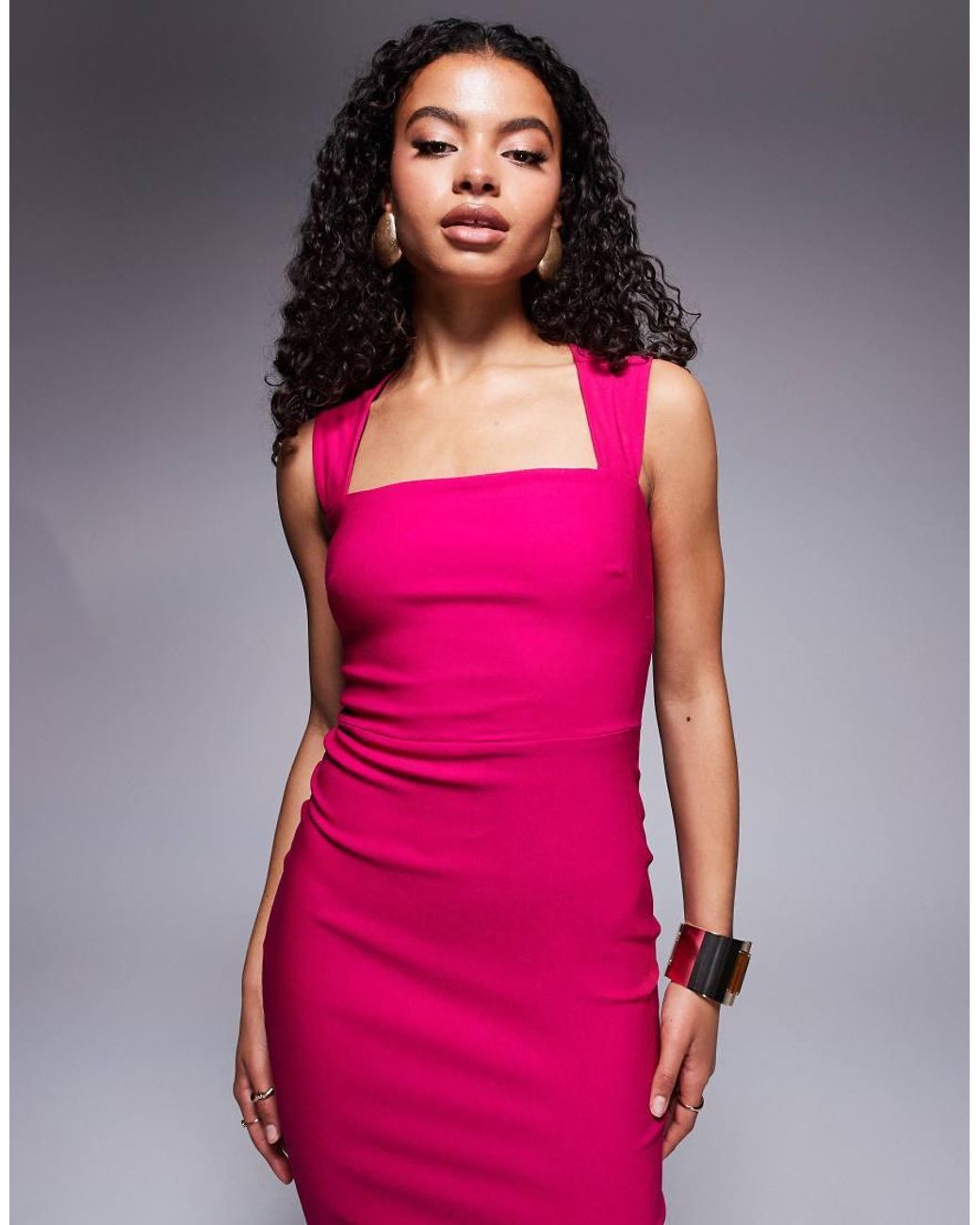 Vestido Semilargo Rosa Con Tirantes Anchos Y Cuello Cuadrado De Bengalina De Vesper Petite de color Pink