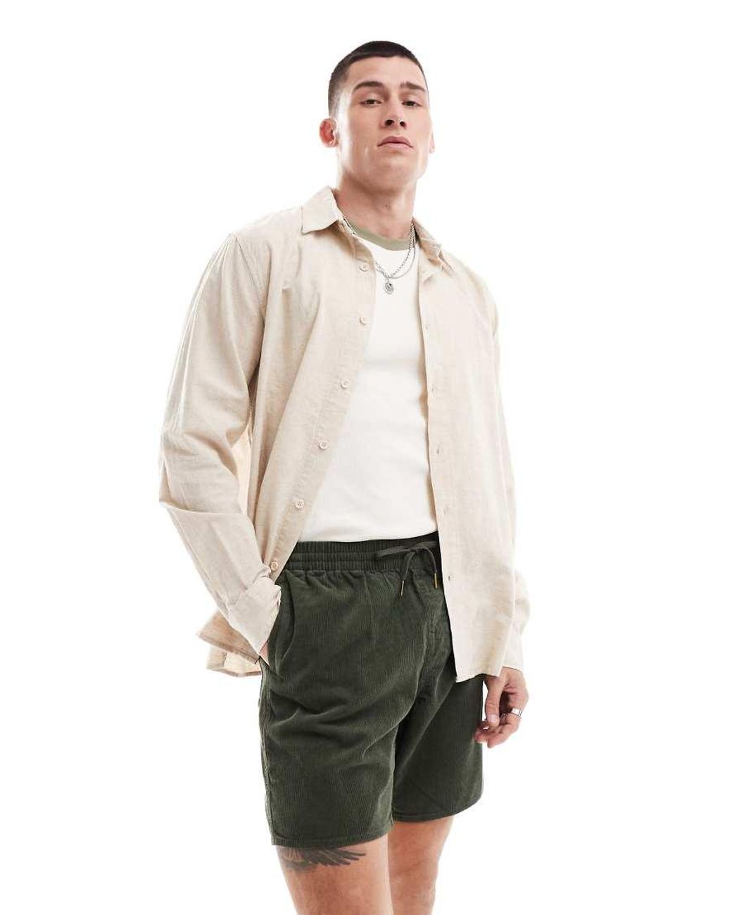 Rhythm White Classic Linen Long Sleeve Beach Shirt for men