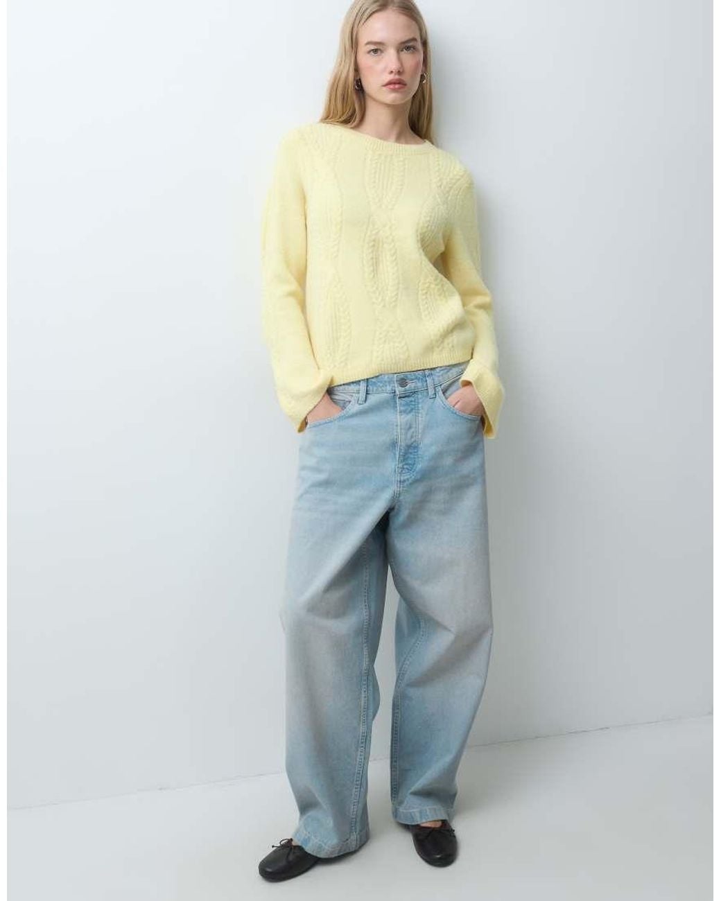 Pieces Yellow Cable Knit Oversized Jumper