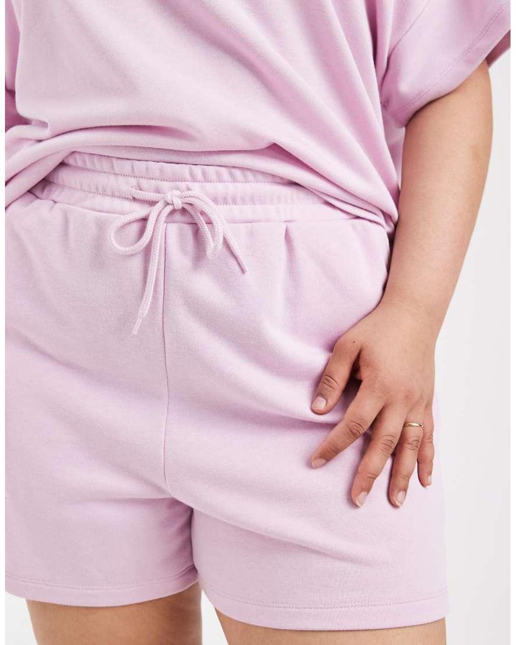 Pieces Plus Pink Pieces Curve High Waist Sweat Shorts Co-Ord