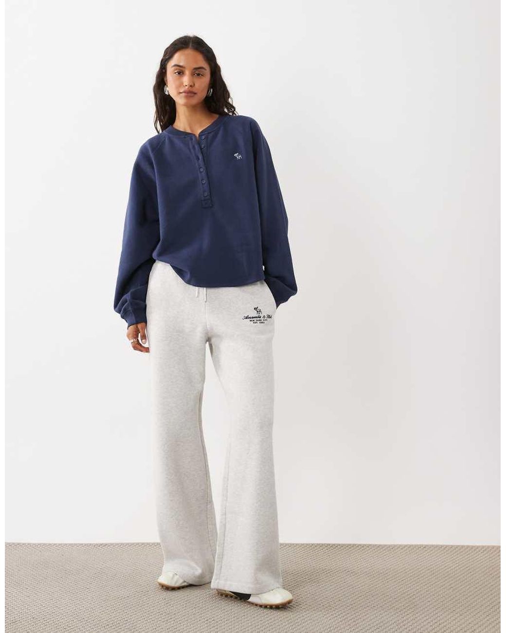 Abercrombie & Fitch Blue Icon Logo Henley Sweat Top