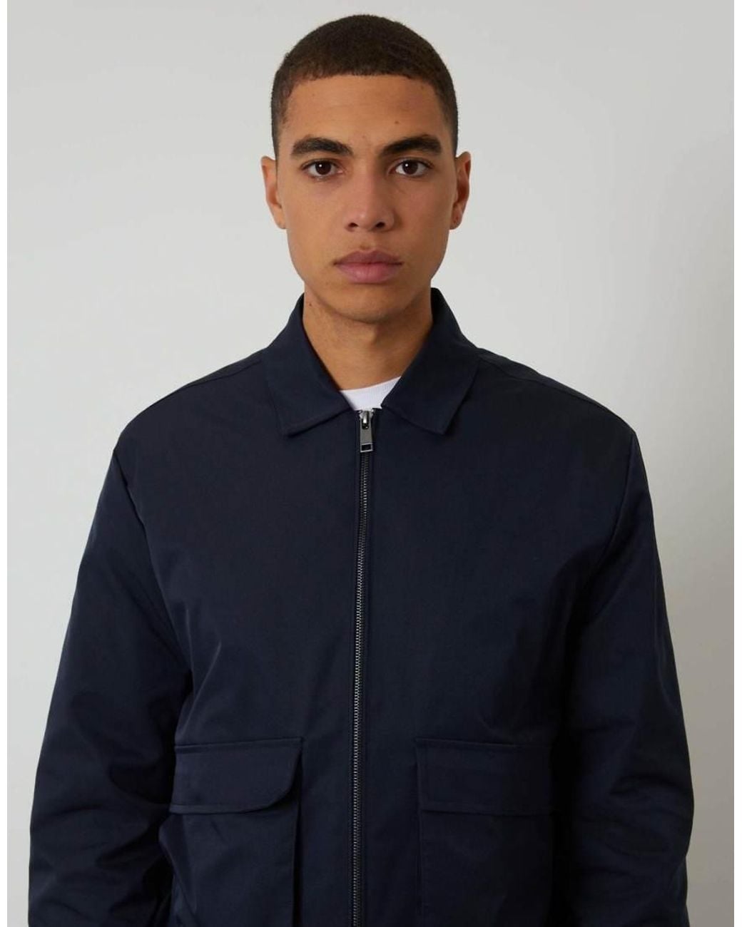 Threadbare Blue Showerproof Lightweight Patch Pocket Zip Up Jacket for men