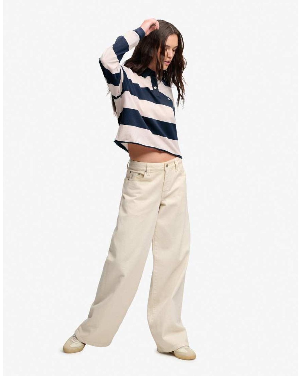 Superdry Blue Athletic Essential Cropped Stripe Rugby Top