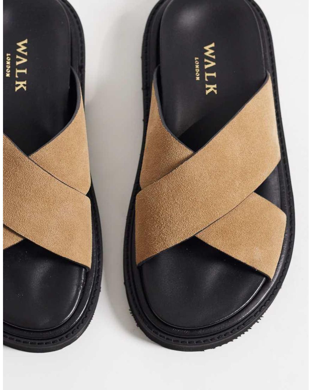 Walk London Brown Cross Strap Sandals