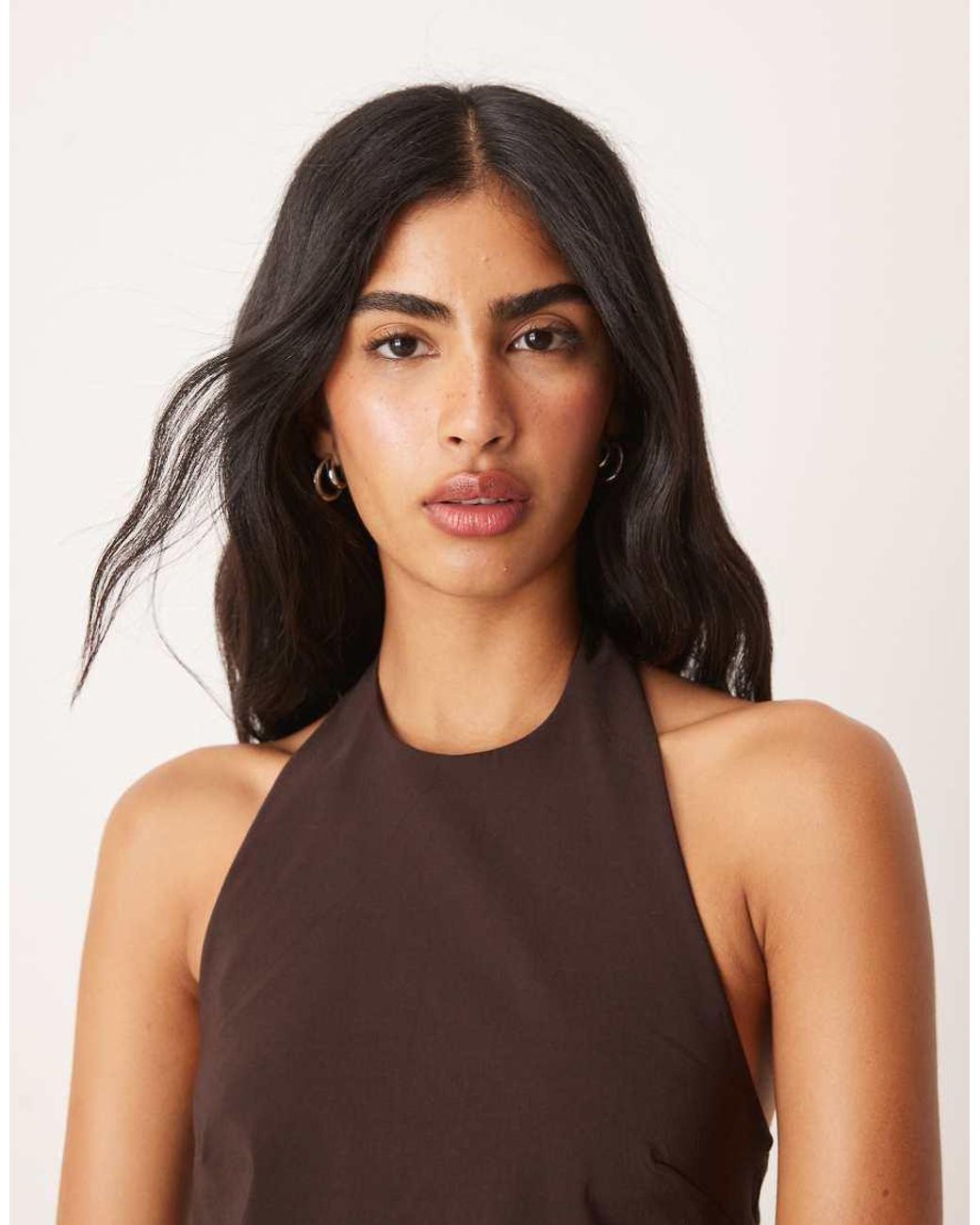 ASOS Brown Bengaline Halter With Tie Back Detail