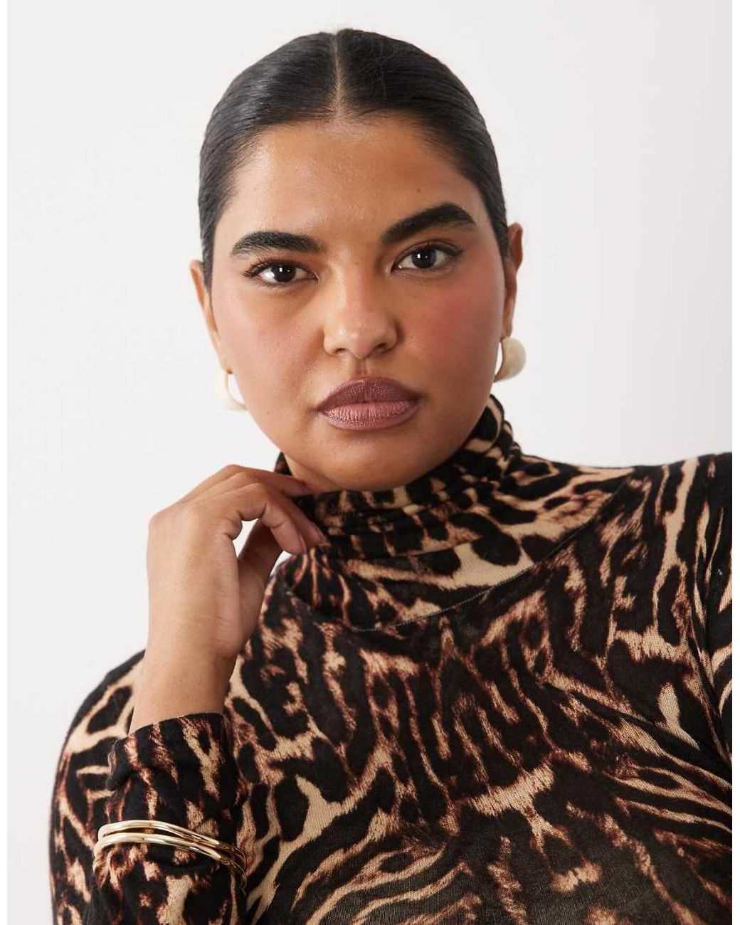 ASOS Brown Asos Design Curve Second Skin Sheer Knit Roll Neck