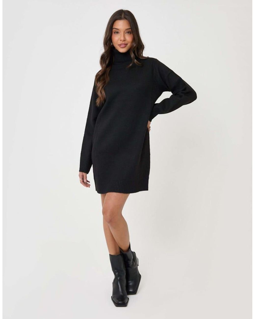 Threadbare Blue Turtle Neck Mini Jumper Dress